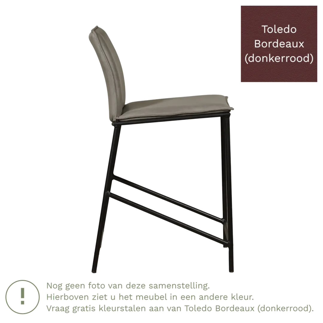 afbeelding van Leren barkruk laag Favor - Toledo Bordeaux (donkerrood) - poten staal rond zwart